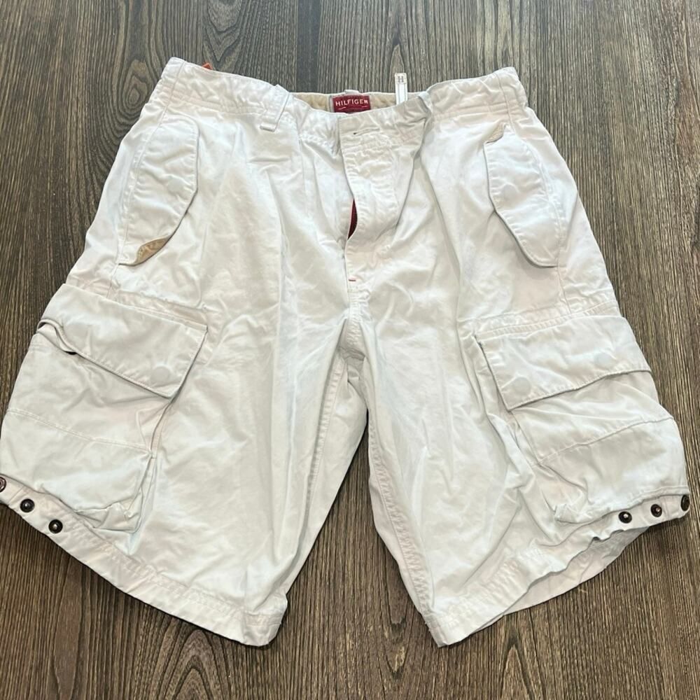 Red Label Hilfiger Denim Mens Cargo Shorts Mid Rise 100% Cotton White Size 32